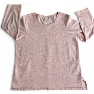 WEEKENDS BY CHICOS Soft Pink Long Sleeve Blouse 2 With Texture Print Round Neck